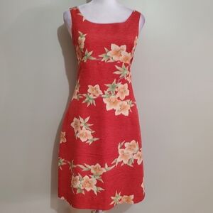 Tommy Bahama vtg silk red Hawaiian tropical floral sleeveless sheath dress. 6